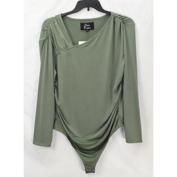 Nina Parker Plus 1X Asymmetrical Bodysuit Blouse NWT MLT3845AFA - Picture 1 of 7